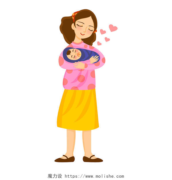 美丽母亲抱着孩子母亲抱孩子元素母亲节PNG素材